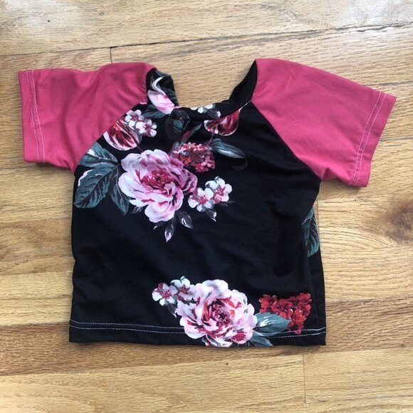 Macy Kate Boutique 6-12M Raglan Tee Black Floral - Picture 1 of 4